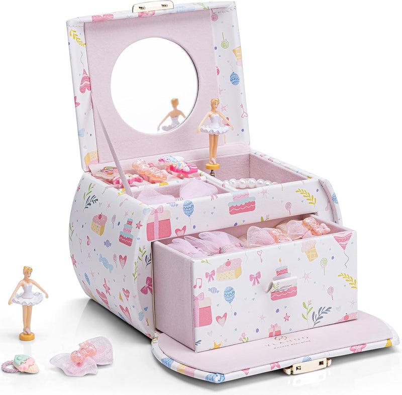 Vlando Musical Jewelry Box for Girls Kids with Drawer, Music Box with Ballerina and Stickers for Birthday Bedroom Decor, Fantasy Princess - Image 1